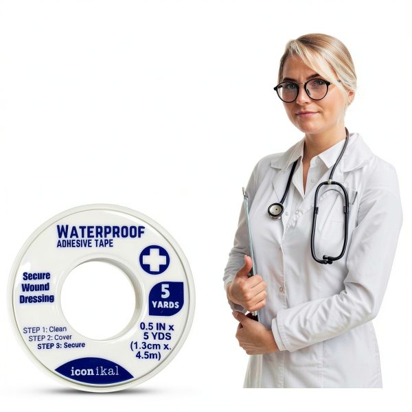 First Aid Tape Iconikal Waterproof 4-Pack 0.5in x 5yd White Tape-6