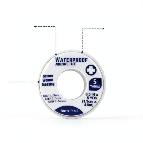First Aid Tape Iconikal Waterproof 4-Pack 0.5in x 5yd White Tape-2