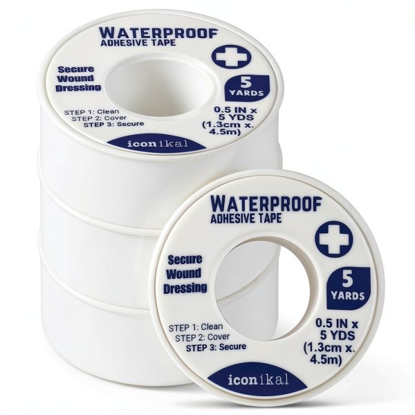 First Aid Tape Iconikal Waterproof 4-Pack 0.5in x 5yd White Tape-0
